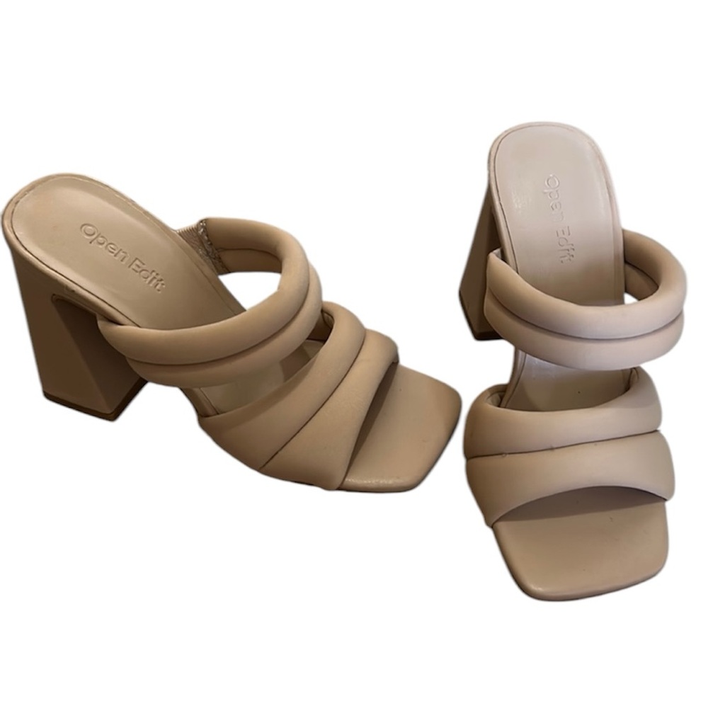 Flawed Open Edit Stella Sandal Block Heel In Beige Size 4.5